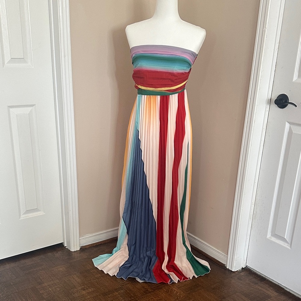 Striped Strapless Multicolor Maxi Dress